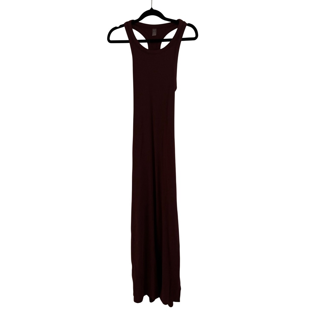 Beyond Yoga Burgundy Ribbed Racerback Open Back Maxi Dress Small